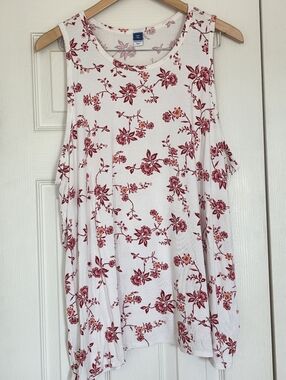 Old Navy Women's White Floral Tank Top with Red Print